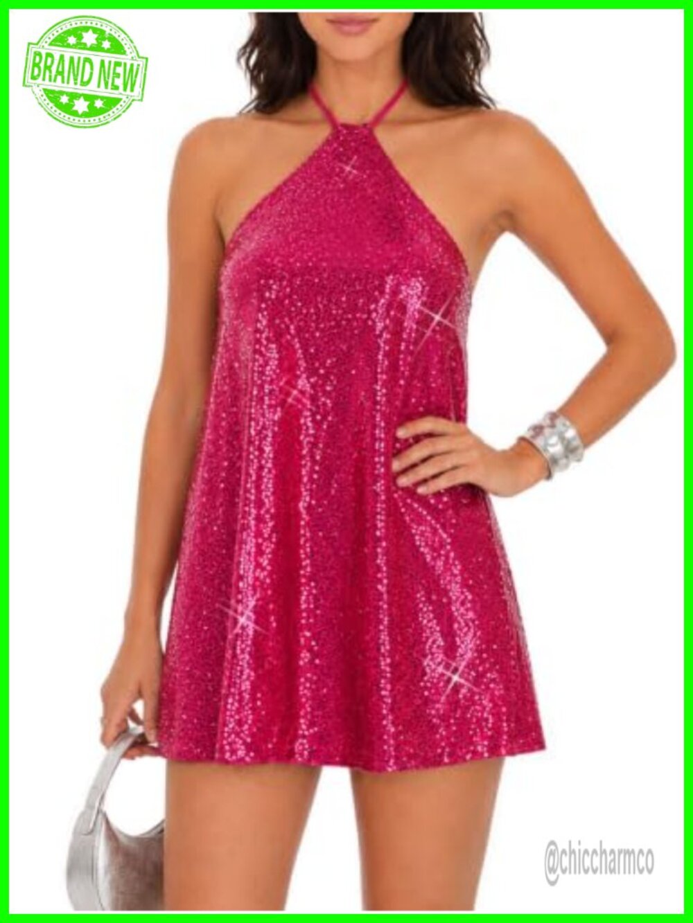 Women's Sequin Halter Backless Mini Dress
